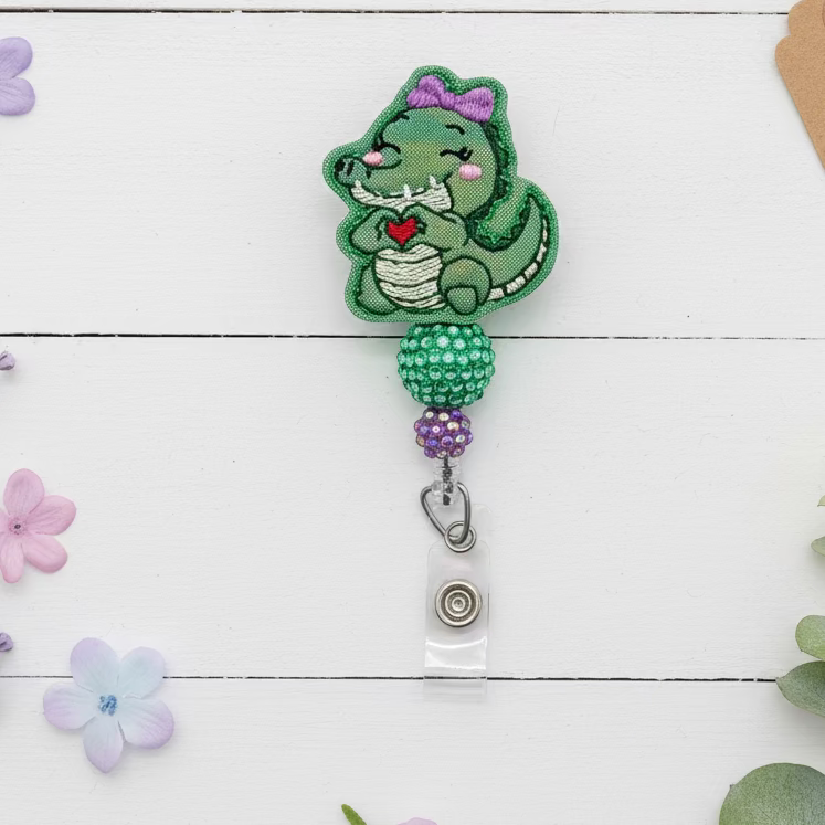 Cute alligator badge reel