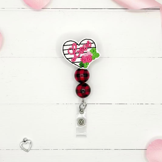 Love + Flower Heart Beaded Badge Reel