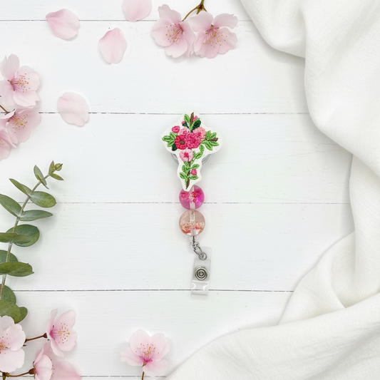 Pink Flower Cross Badge Reel