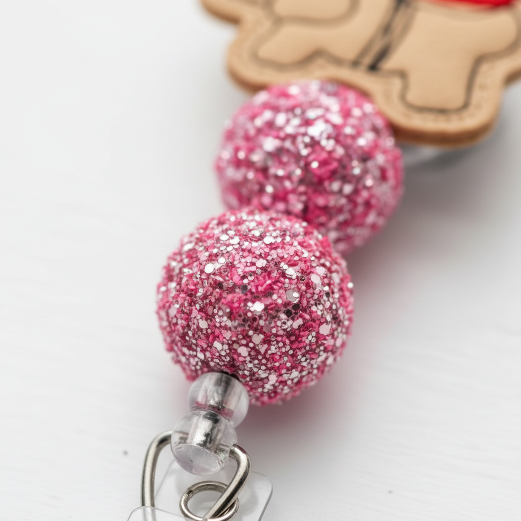 Dog with Heart Balloons Beaded Badge Reel