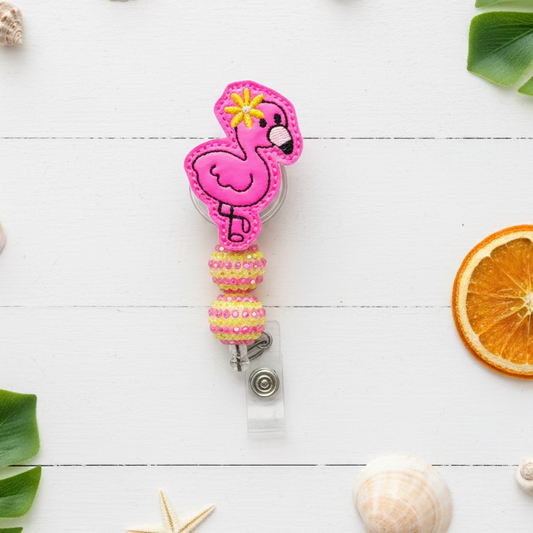 Flamingo with Flower Badge Reel