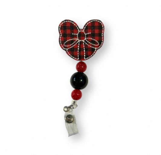 Buffalo plaid bow badge reel