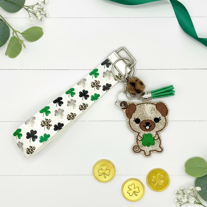 Dog with Shamrock Keychain and Wristlet