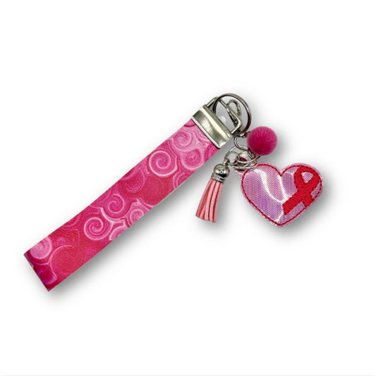 Pink Heart Ribbon Keychain and Wristlet
