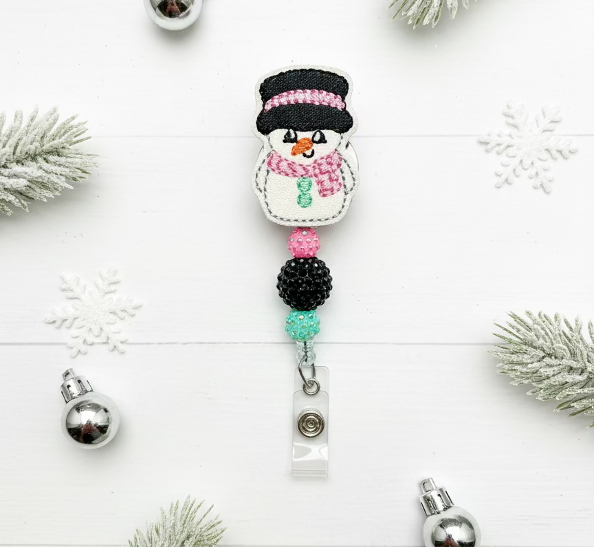 Pastel Top Hat Snowman Badge Reel