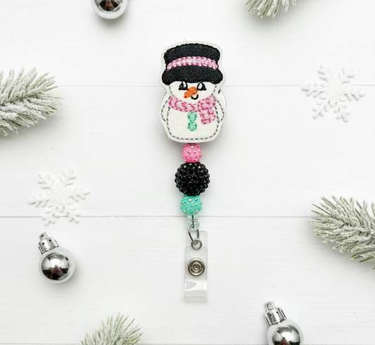 Pastel Top Hat Snowman Badge Reel