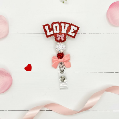 Love with Bow Beaded Badge Reel