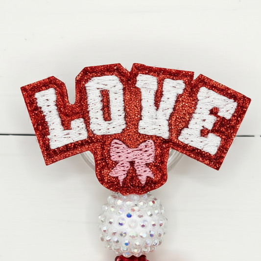 Love with Bow Beaded Badge Reel