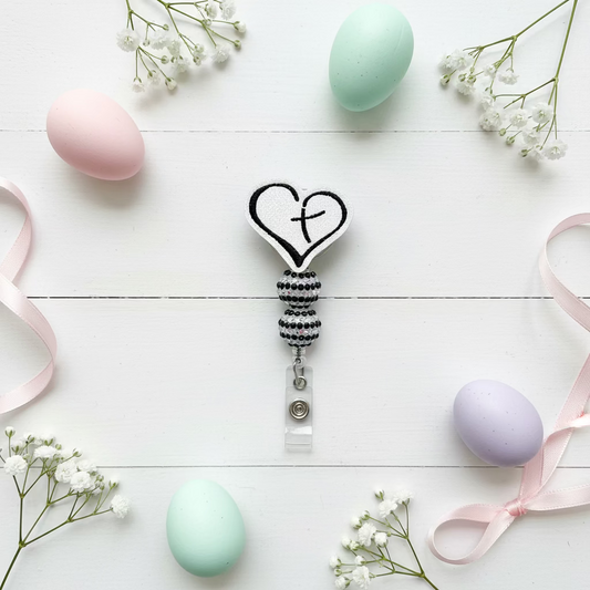 White Heart with Cross Badge Reel