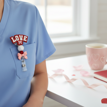 Love with Bow Beaded Badge Reel