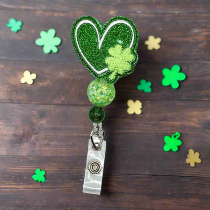 Clover Heart Beaded Badge Reel