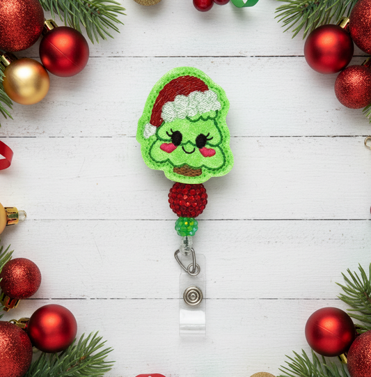Tree with Santa Hat Badge Reel