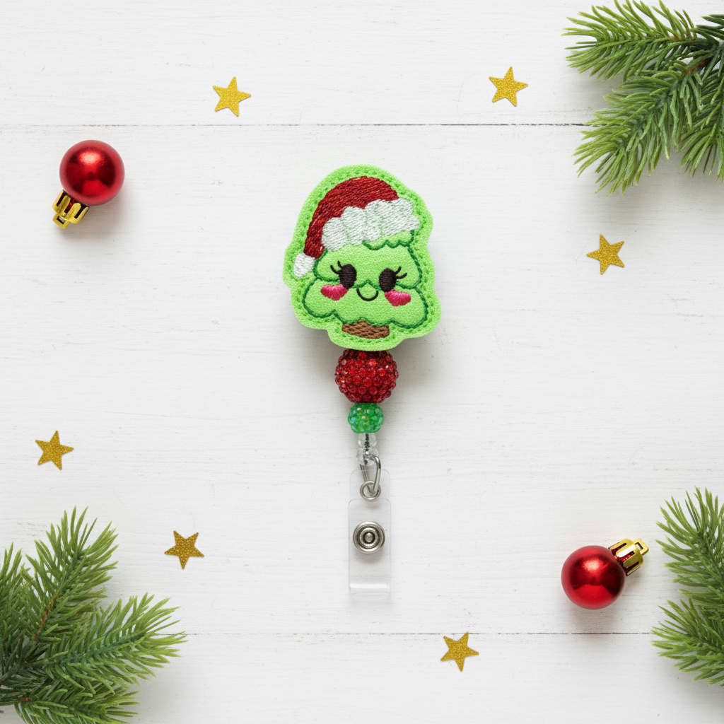 Tree with Santa Hat Badge Reel