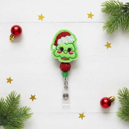 Tree with Santa Hat Badge Reel