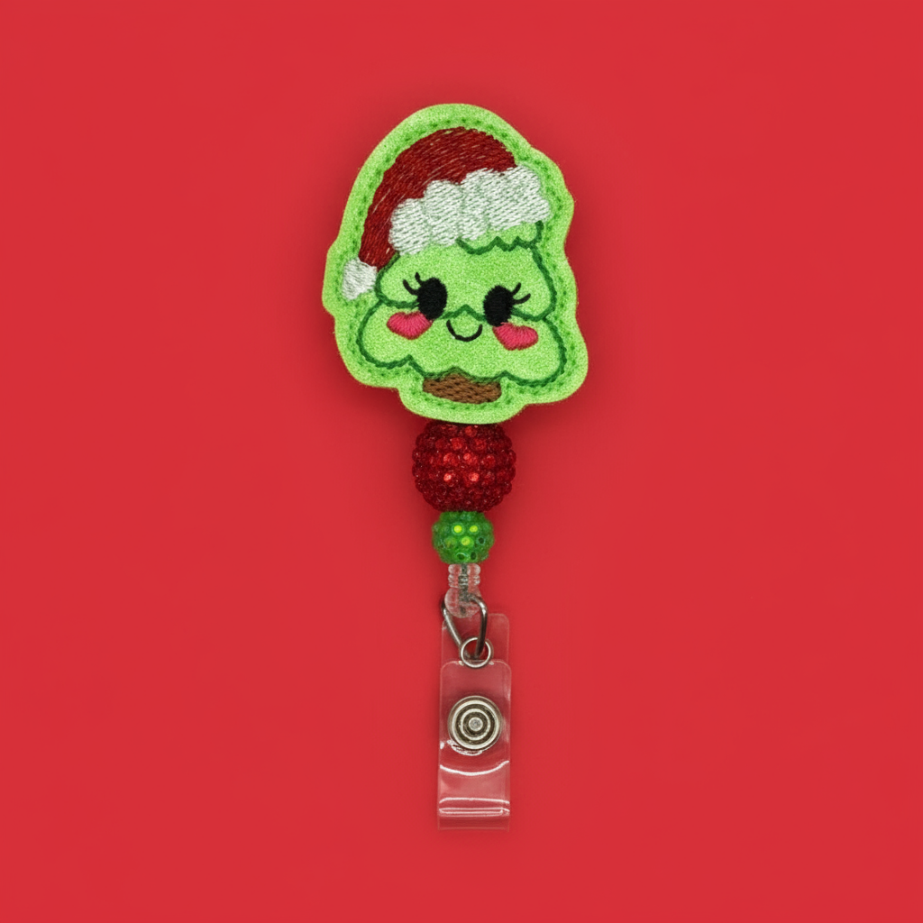 Tree with Santa Hat Badge Reel