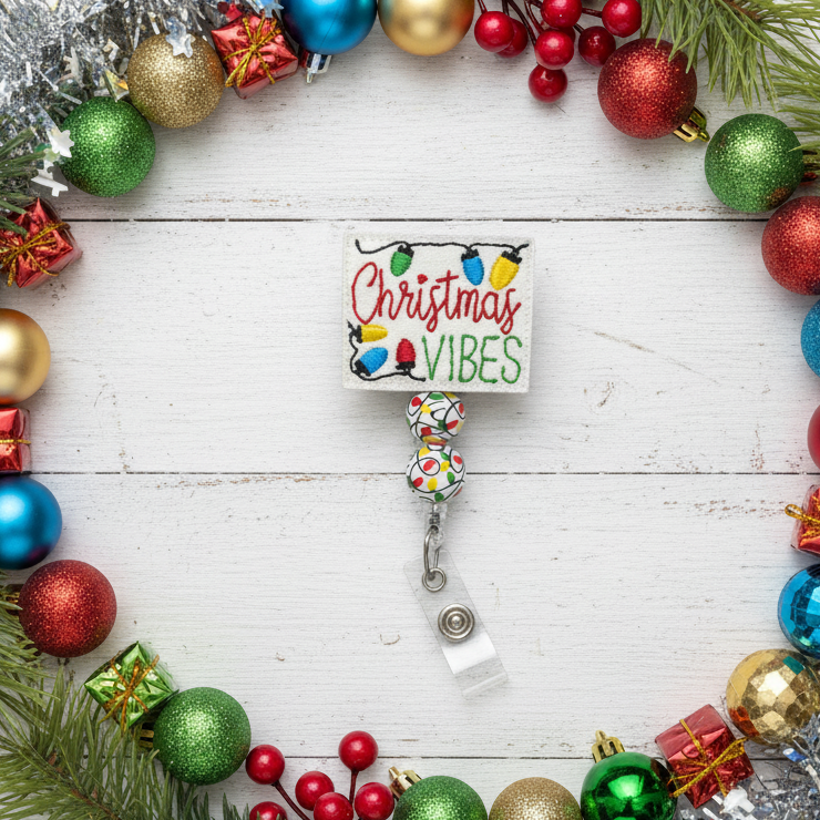 Christmas Vibes Beaded Badge Reel