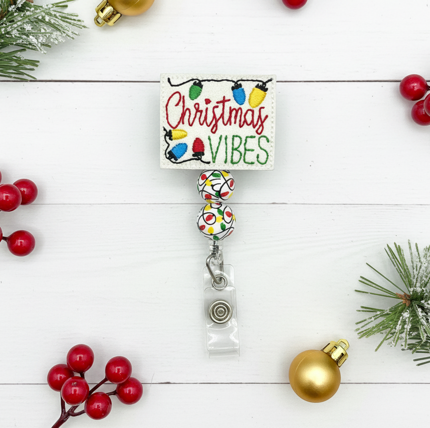 Christmas Vibes Beaded Badge Reel
