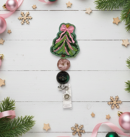 Tree with Pink Bow Badge Reel