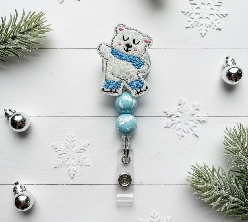 Skating Polar Bear Badge Reel