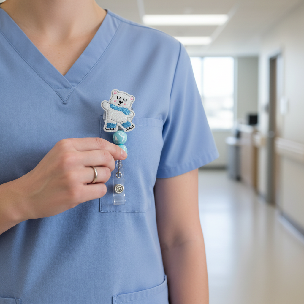 Skating Polar Bear Badge Reel