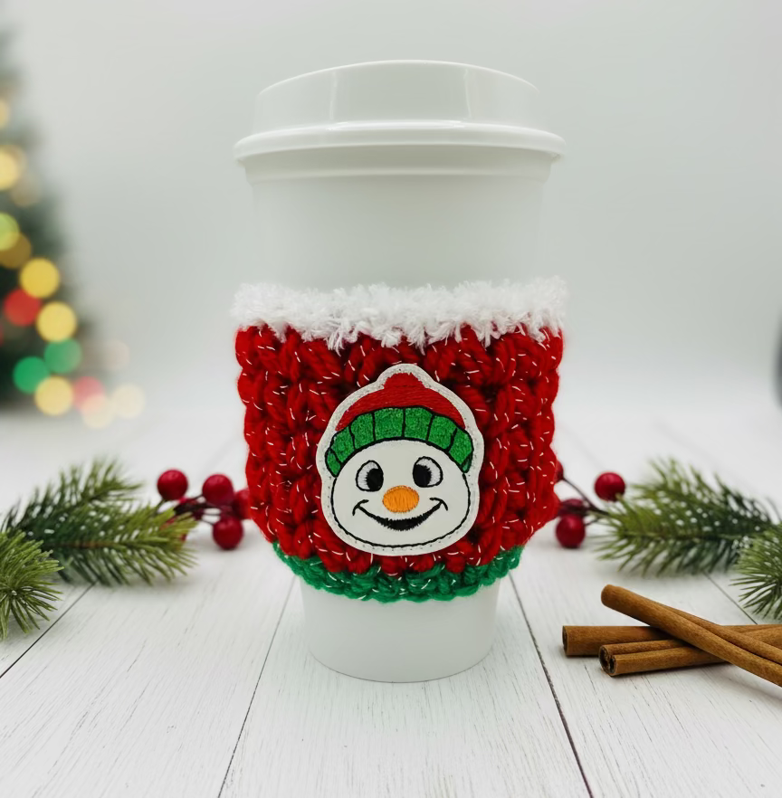 Beanie Hat Snowman Coffee Cozy | Holiday Drink Sleeve