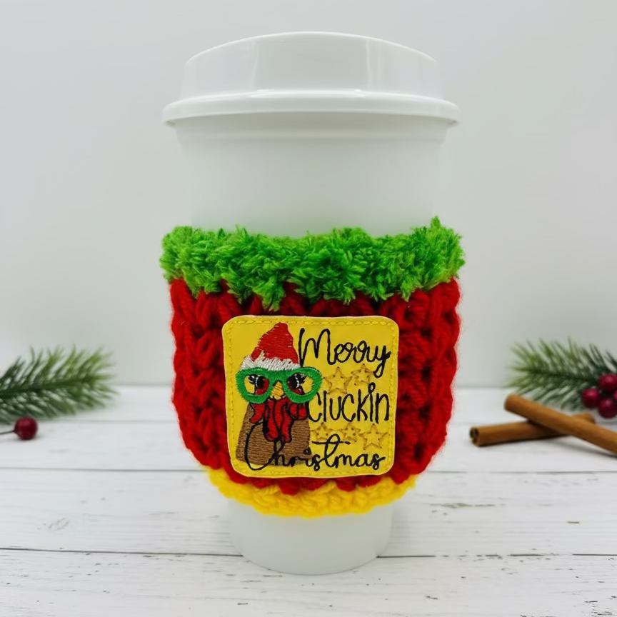 Merry Cluckin Christmas Coffee Cozy | Holiday Drink Sleeve