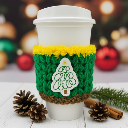 Swirly Christmas Tree Coffee Cozy | Holiday Drink Sleeve