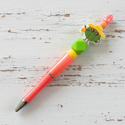 Colorful pen with a cartoon character on a white background