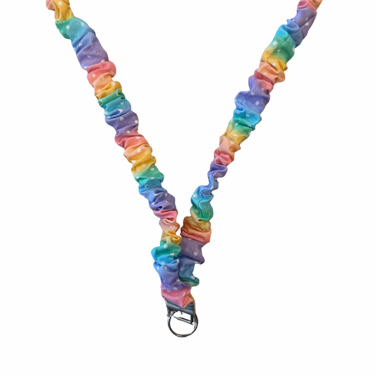 Rainbow Polka Dot Scrunchie Lanyard