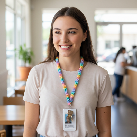 Rainbow Polka Dot Scrunchie Lanyard