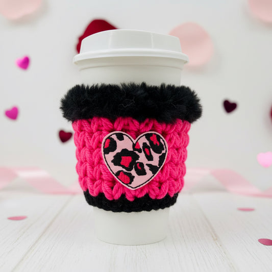 Leopard Pink Heart Coffee Cozy