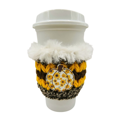 Sunflower pumpkin coffee cozy