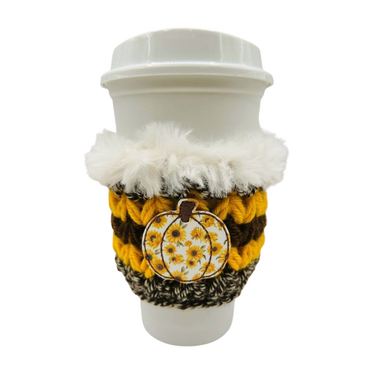 Sunflower pumpkin coffee cozy