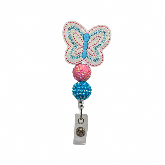 Pink and Blue Butterfly Badge Reel
