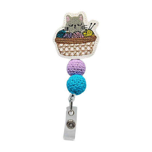 Cat in Basket Badge Reel