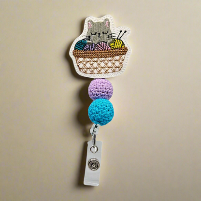 Cat in Basket Badge Reel