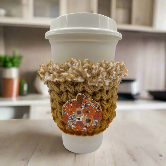 Sunflower pumpkin coffee cozy