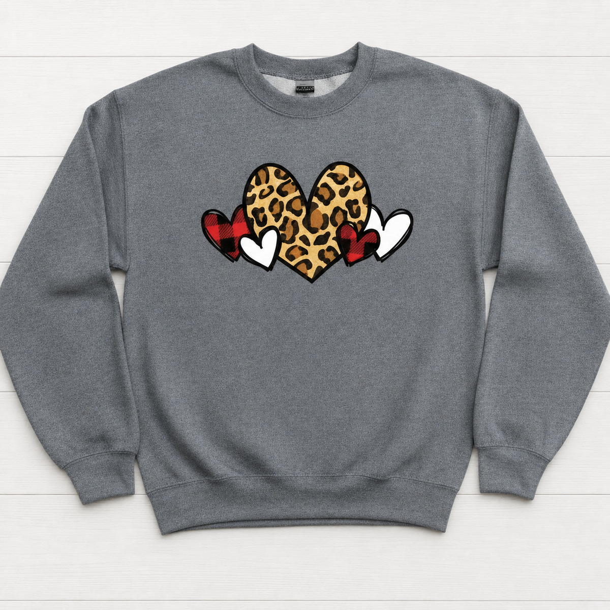 Leopard and Buffalo Plaid Heart Sweatshirt