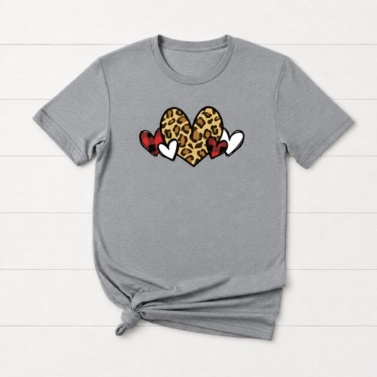 Leopard and Buffalo Plaid Heart T-Shirt