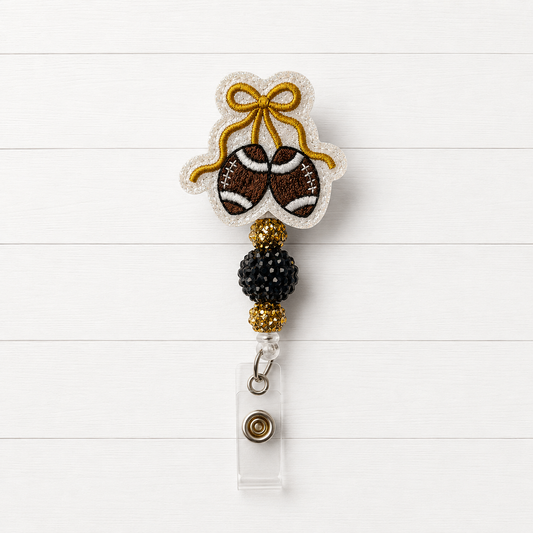 Gold Bow Football Badge Reel