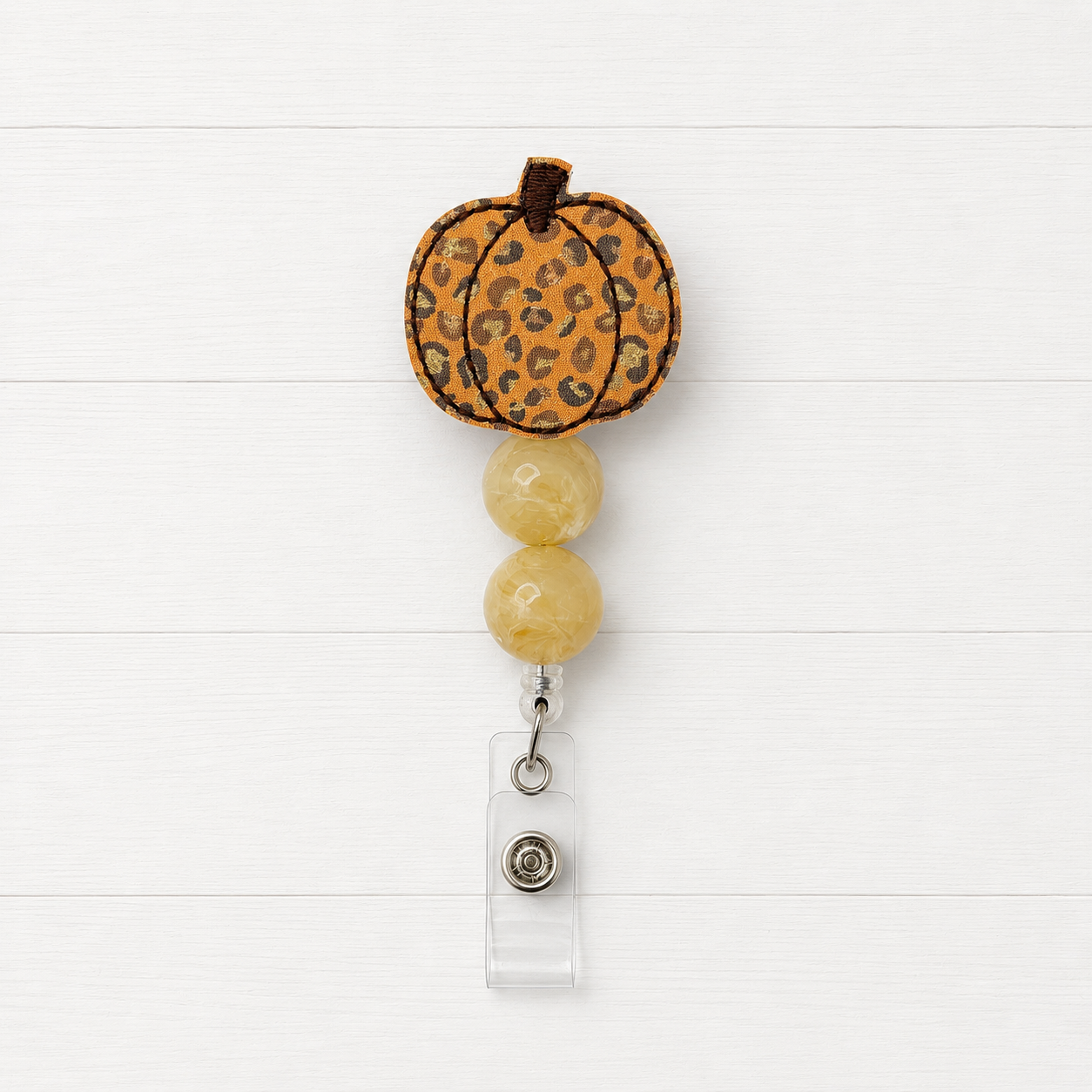 Leopard Pumpkin Beaded Badge Reel