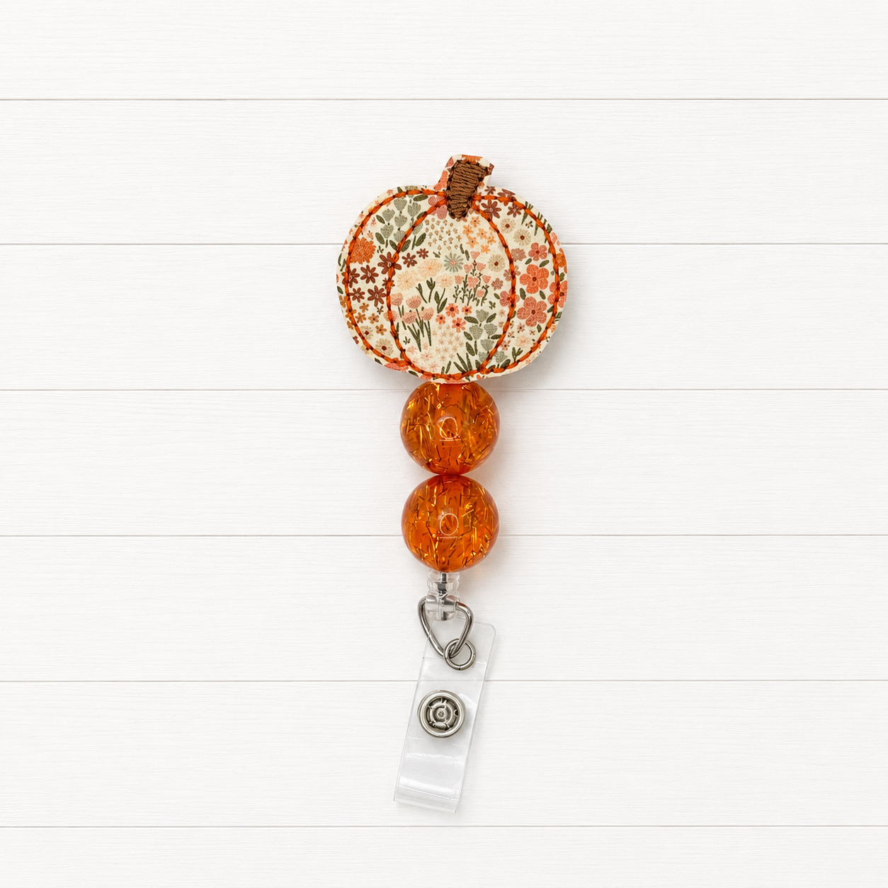 Fall Floral Print Pumpkin Badge Reel
