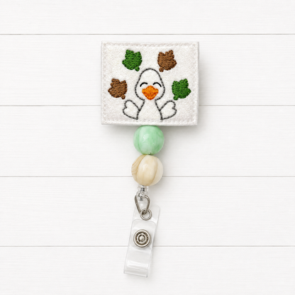 Happy Leaf Goose Badge Reel, handmade retractable ID badge reel