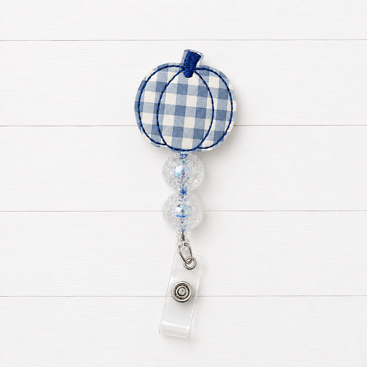 Blue Gingham Pumpkin Badge Reel