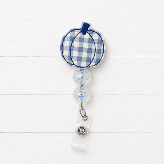 Blue Gingham Pumpkin Badge Reel