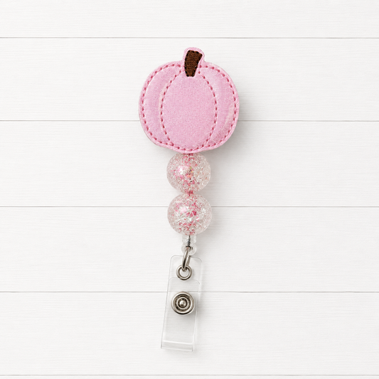 Sparkly Pink Pumpkin Badge Reel