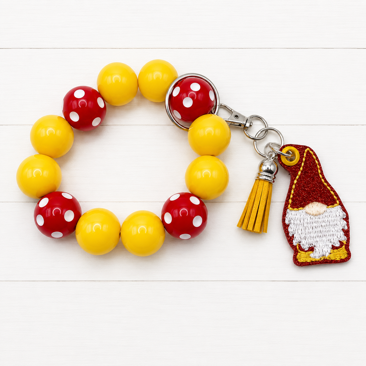 Red and Gold Keychain with Beaded Wristlet
