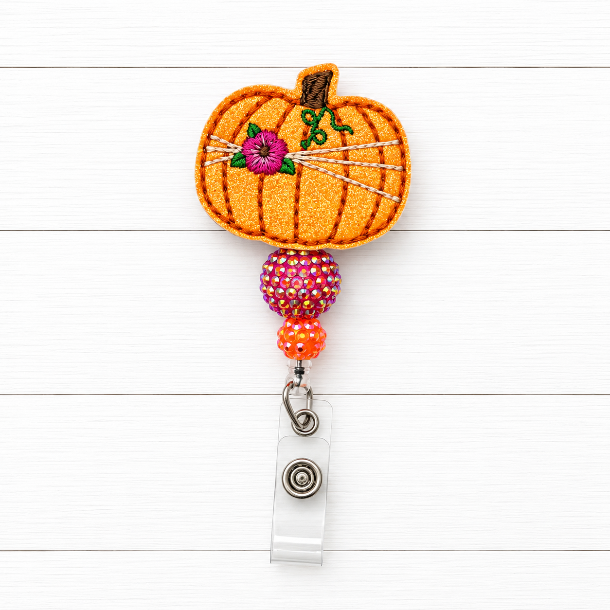 Pink Flower Pumpkin Badge Reel