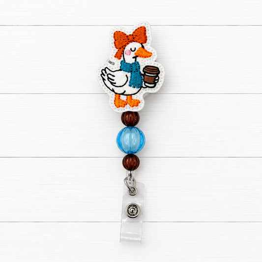 Fall Goose with Coffee Badge Reel