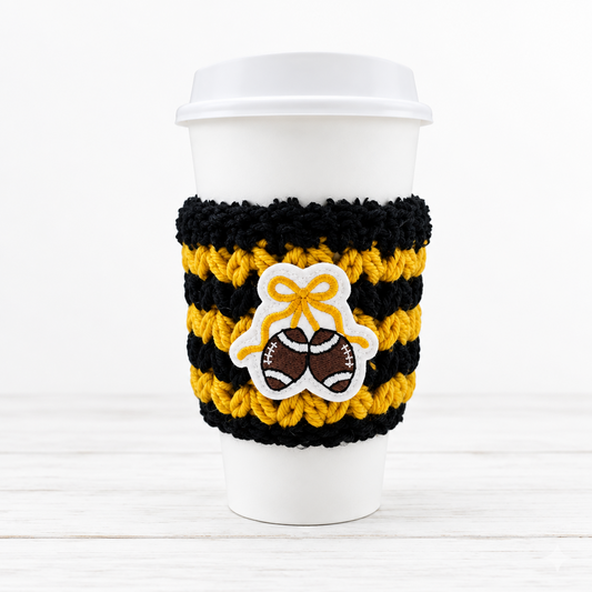 Football Bow Game Day Coffee Cozy, handmade drink sleeve